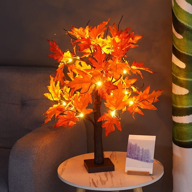 Xihbxyly Luces Led de Árbol de Hojas de Arce, Decoración Brillante, Iluminación Blanca Cálida, Diseño a Pilas, Decoración Navideña para Interiores, Fiesta de Acción de Gracias y Navidad, Tamaño 60 X