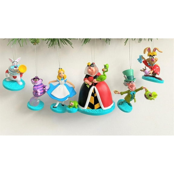Alice In Wonderland 6 Ornament Set Queen Madhatter March Cheshire Rabbit PVC New