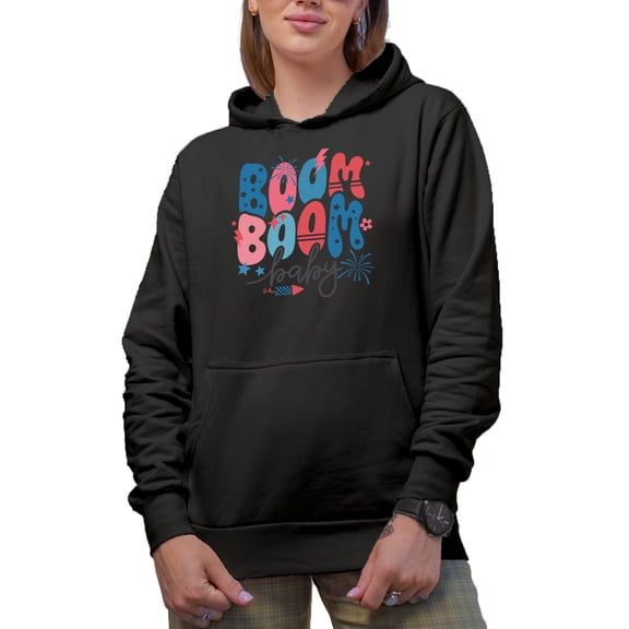 Boom Boom Baby, 4th of July Gift, Black Hooded Sweatshirt or Hoodie, Small