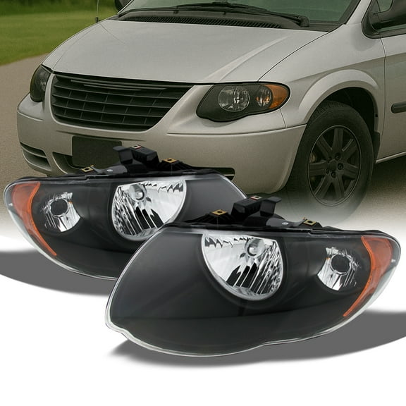 AKKON - For Chrysler Town & Country OE Replacement Black Bezel Headlights Driver/Passenger Head Lamps Pair New