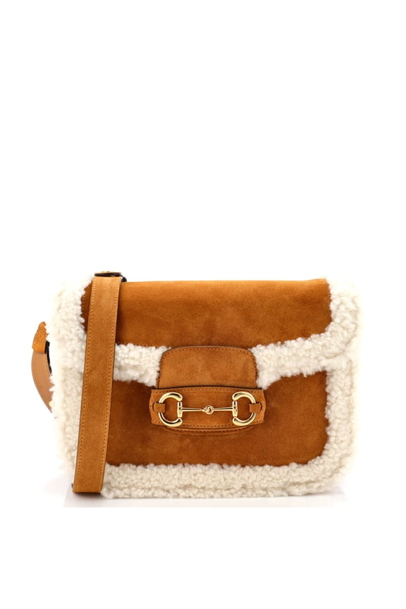 Pre-Owned Horsebit 1955 Shoulder Bag Suede with Shearling Small By Rebag