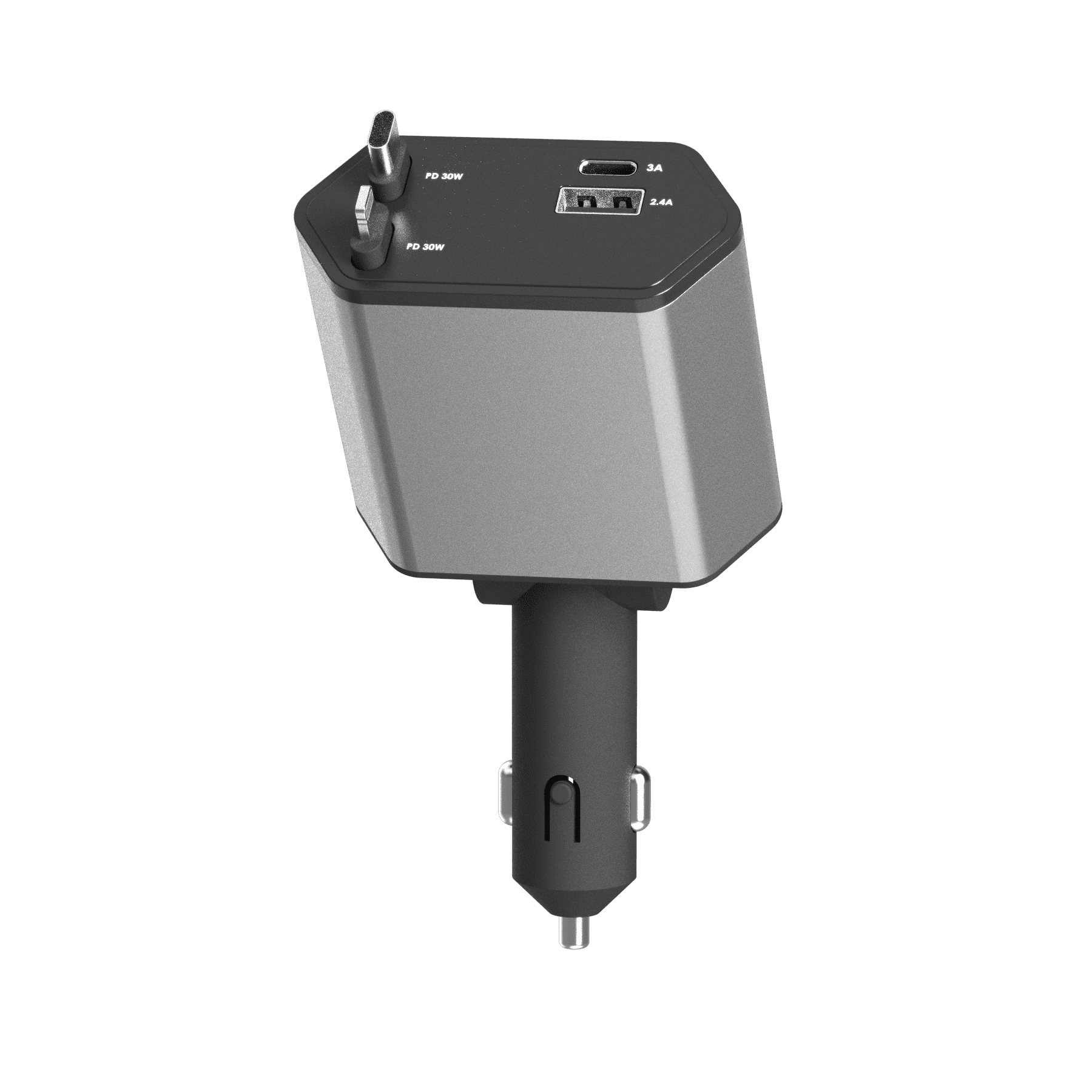 ZSOU 4-in-1 Retractable Car Charger with USB-C and Lightning Cables, Dual USB Ports