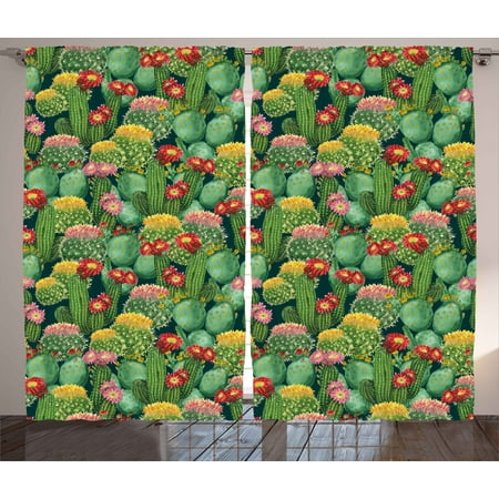 Nature Curtains 2 Panels Set, Garden Flowers Cactus Texas Desert Botanical Various Plants with Spikes Pattern, Window Drapes for Living Room Bedroom, 108W X 108L Inches, Multicolor, by (Best Windows For Texas Heat)