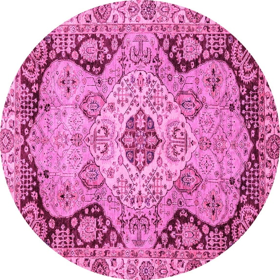 Ahgly Company Indoor Round Oriental Pink Traditional Area Rugs, 7' Round