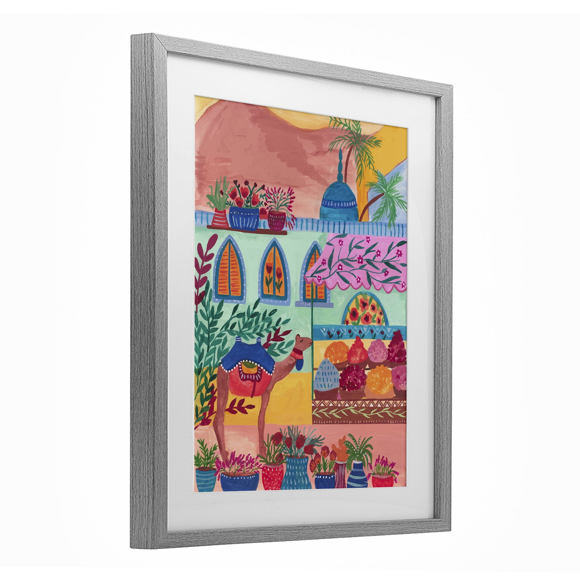 Exotic Egypt Camel Gray Framed Print Under Glass, design by Nabeela Rumi