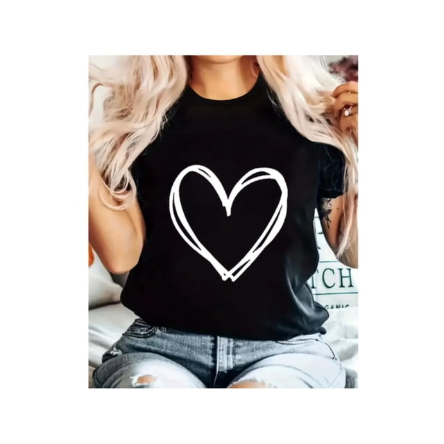 Summer Savings 2026! loopsun Summer Tops for Womens, Fashion Women Valentine's Day Print Short Sleeve T-shirt Novelty Graphic Tops Red XXL