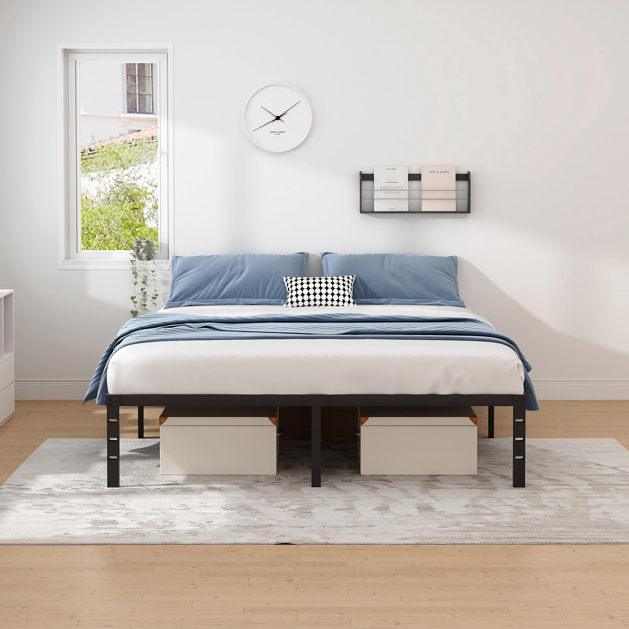 King Size Metal Bed Frame with Storage, Heavy Duty Sturdy Foundation, Easy Assembly, 14 Inch Height, Bedroom Furniture