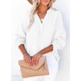 thumbnail image 3 of SMZ Linen Tops For Women Casual Button V Neck Long Sleeve Shirts Oversized Solid Blouses Tops, 3 of 4