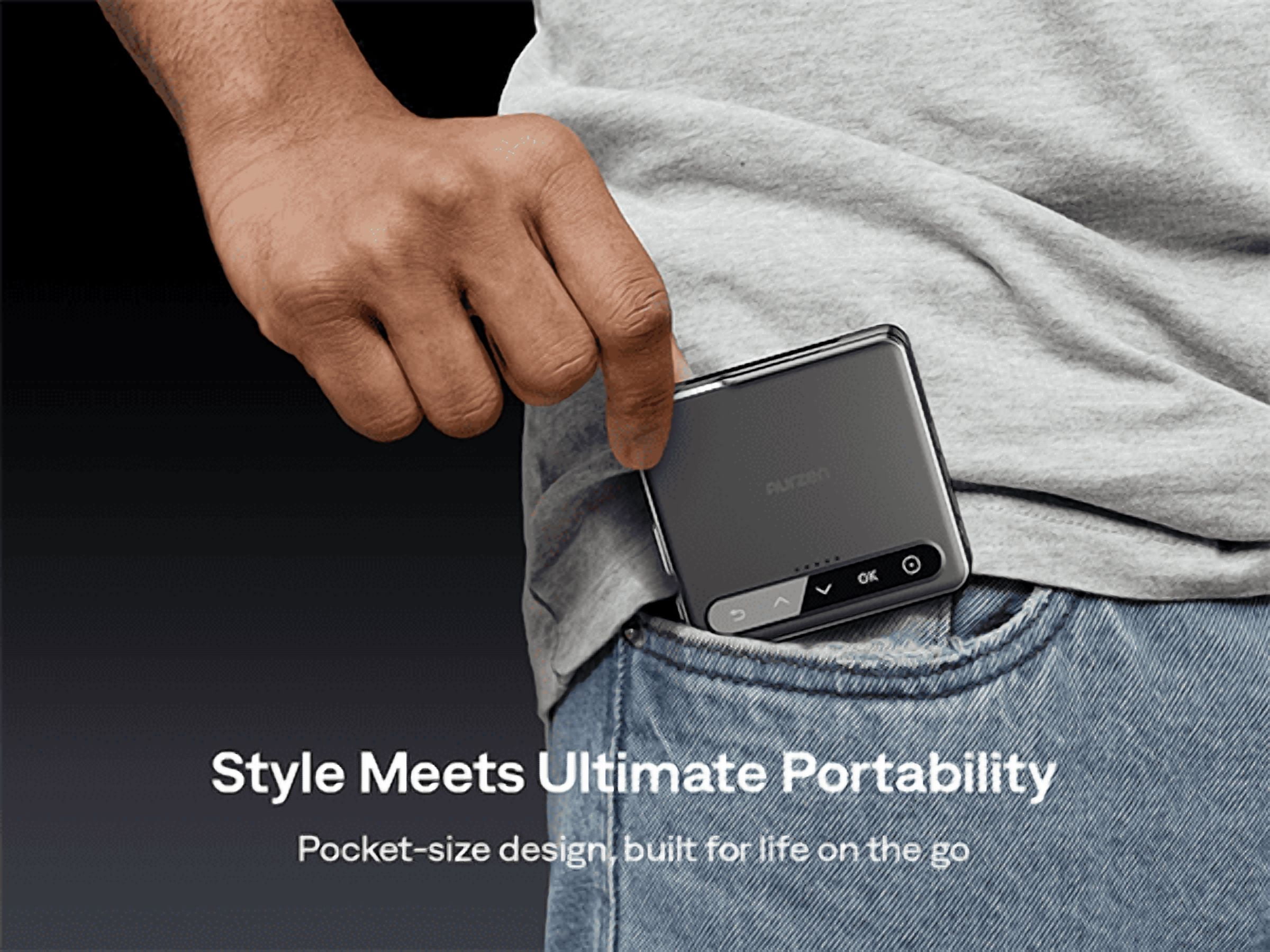 Aurzen ZIP Tri-Fold Portable Mini DLP Projector, Pocket-Sized, Instant Focus, 5H Battery | 5,000mAh Fast Charging, Zero-Lag Screen Mirroring, Full-Screen Display for Indoor/Outdoor Movies,Grey