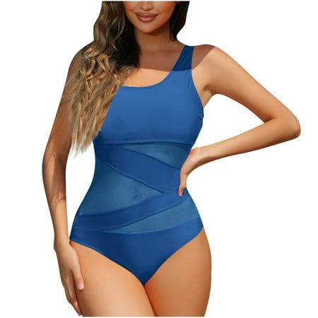 Ynynloco Women s Mesh One Piece Swimsuit Tummy Control Sexy Bathing Suit Push Up Swim Suit Slimming Swimwear