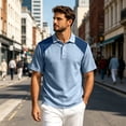 thumbnail image 2 of OIOLOYJM Golf Shirts for Men Raglan Short-Sleeve Relaxed Fit Cotton Linen Patchwork Casual Quick Dry Breathable Polo Shirts Fashion Business Workout Collared Tee Shirts Sky Blue 3XL, 2 of 7