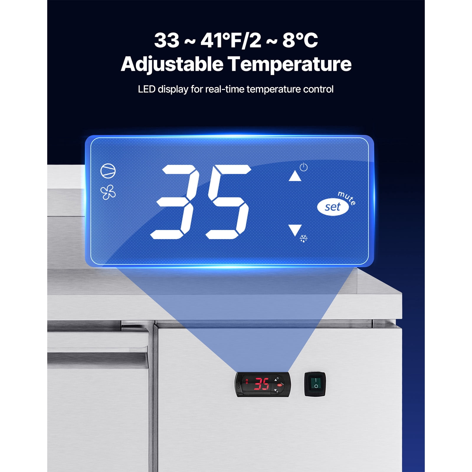 KFFKFF Commercial Refrigerator, 44" W Pizza Prep Table with Refrigeration, 20" Wide Countertop Food Prep Station, 11 Cu.Ft Single Door Salad Fridge, 6 Pans Worktop with Cutting Board