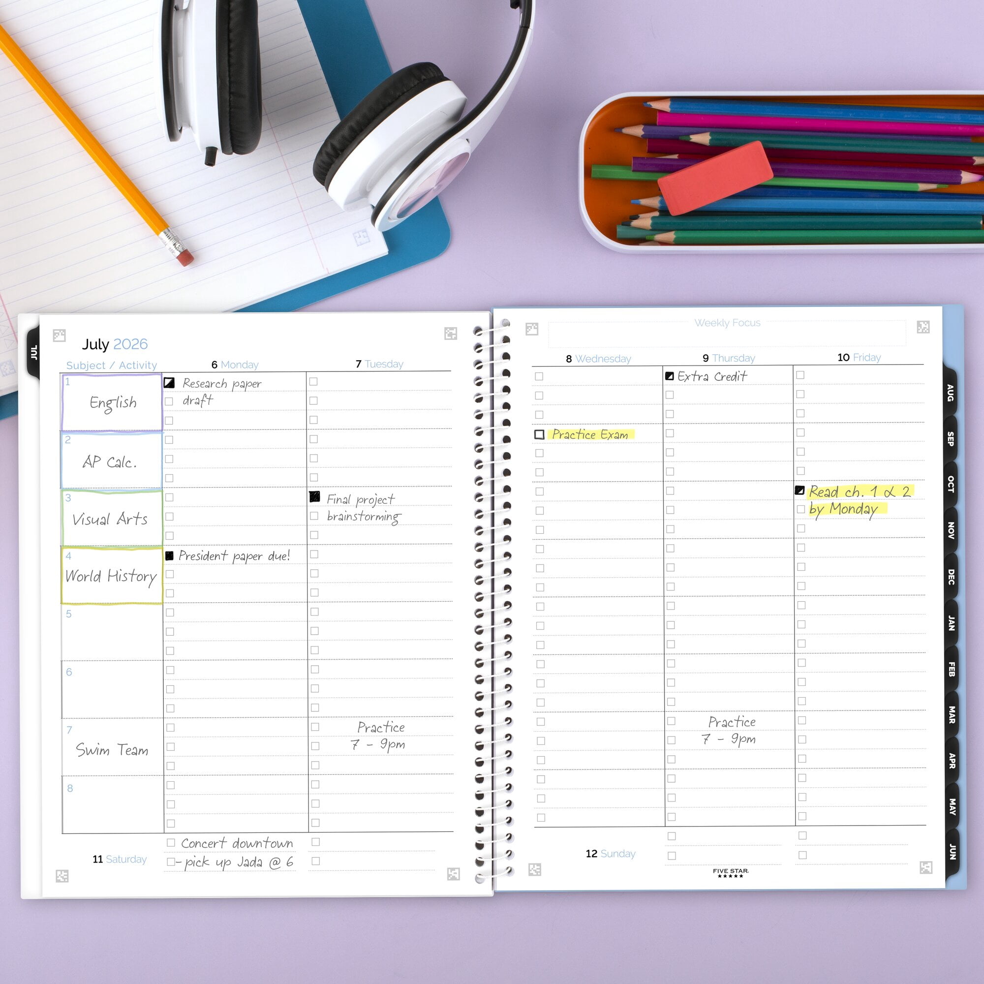 Five Star Cloud Nine Academic 2026-2027 Weekly Monthly Student Planner Plus