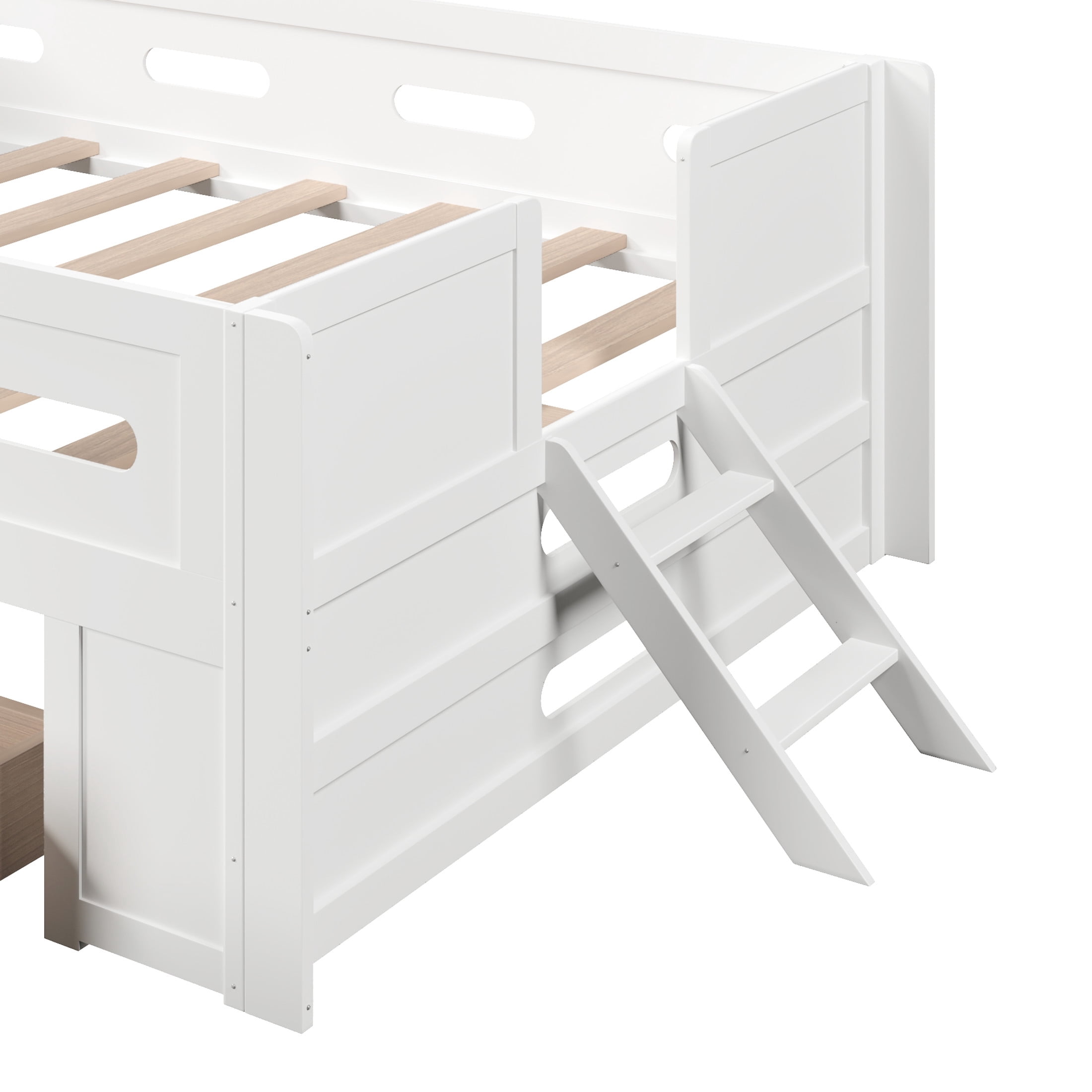 Noble House Genrix Full Size Pine Wood Platform Bed with Guardrail and Storage Drawer, Kids Bed Frame, White