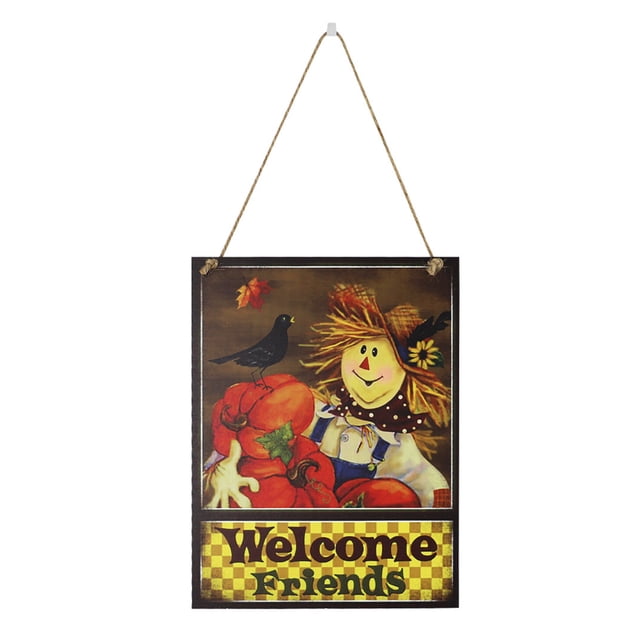 Billuyoard Letrero de puerta de espantapájaros de calabaza con temática de otoño, placa llamativa, artesanía de regalo para exteriores, adorable Kits de decoración para fiestas JM00925 Billuyoard HA063883-04