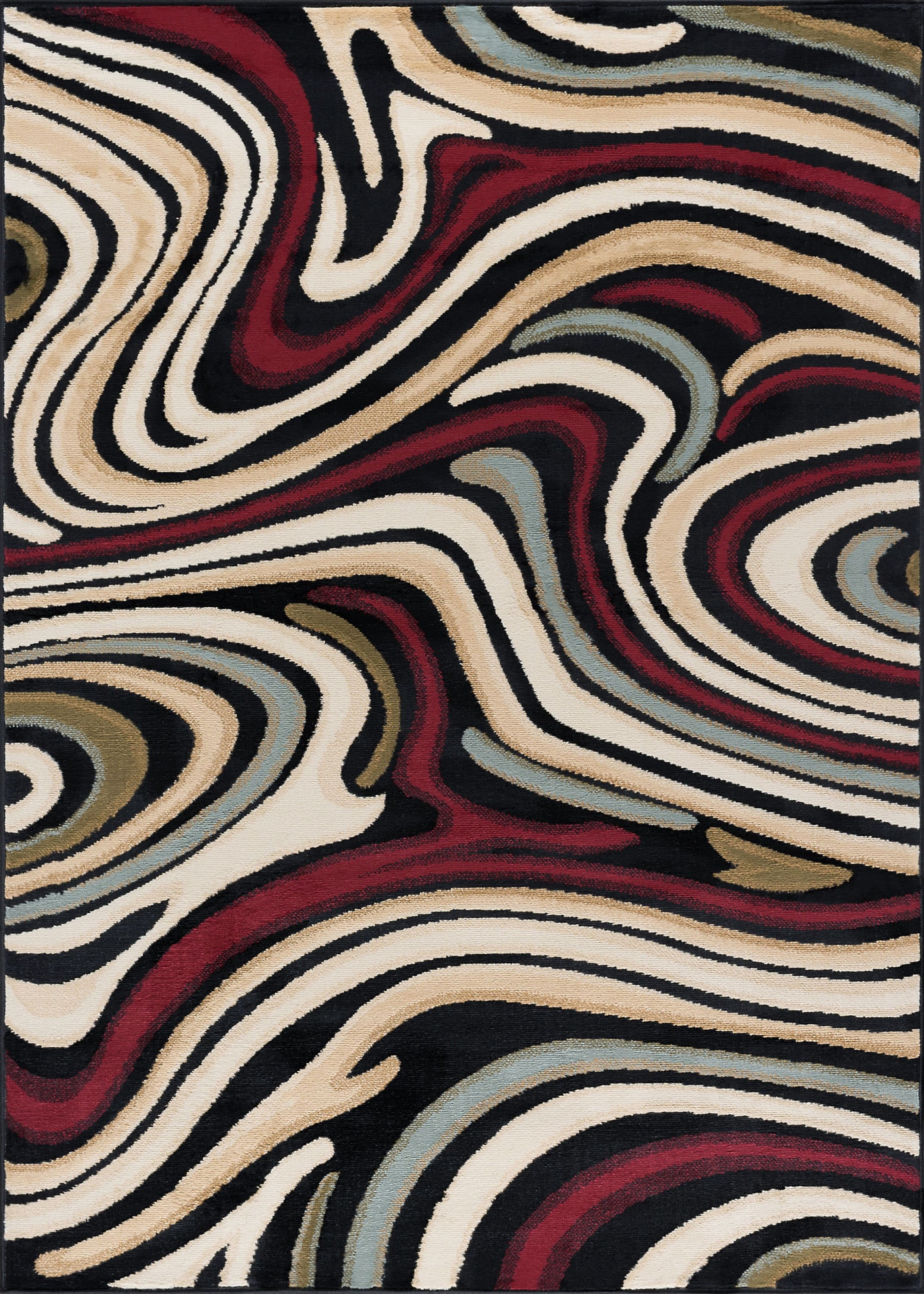 Contemporary 5x7 Area Rug (5' x 7') Abstract Black, Red Living Room Easy to Clean