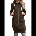 thumbnail image 3 of Sudadera con Capucha y Cremallera para Mujer, Chaqueta Informal de Larga para Otoño, Chaquetas Largas de Otoño con Bolsillos, Túnica Café XXL, 3 of 9