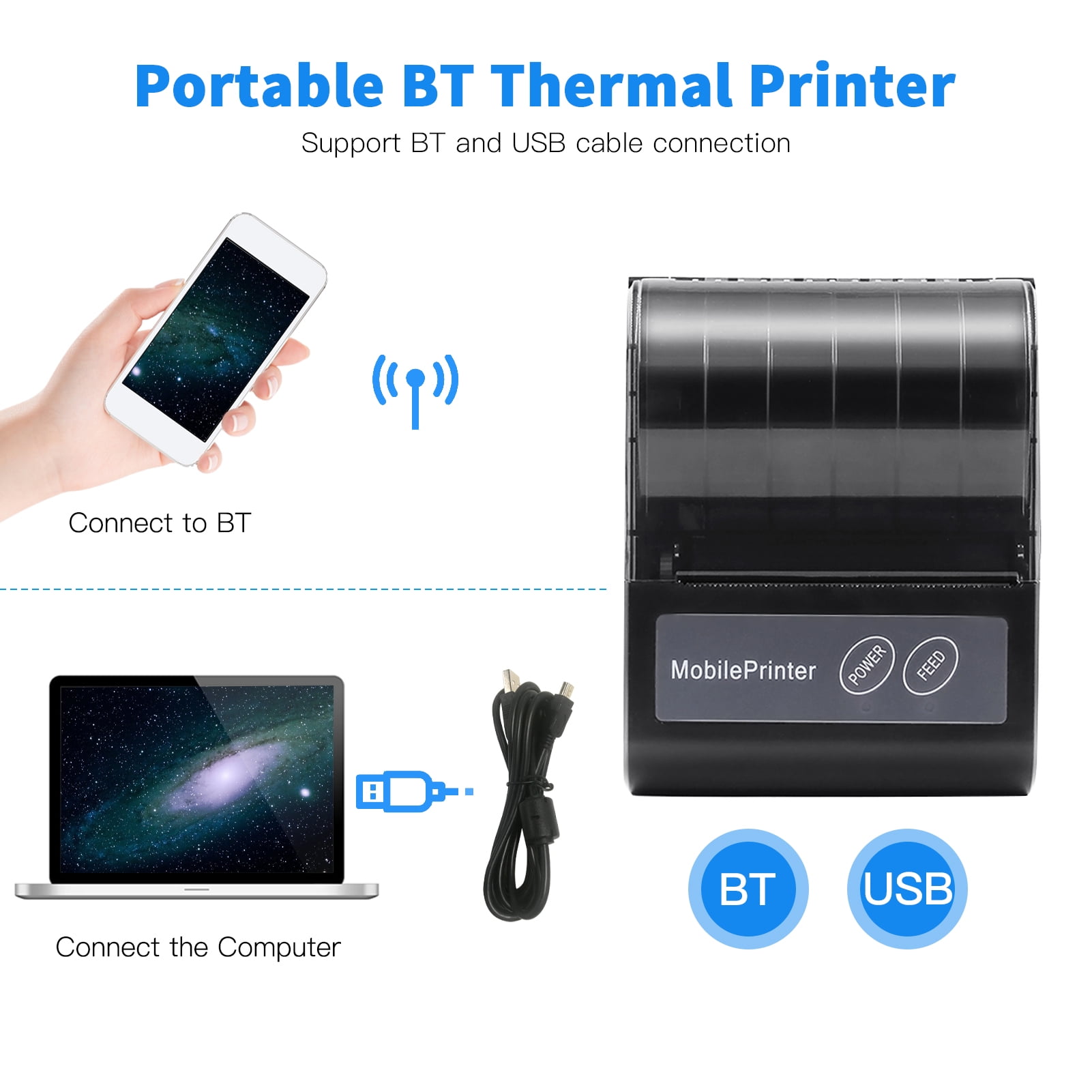 DC5V USB 3 80mm Mini Thermal Receipt Printer Bluetooth-Compatible Portable  Printer Support PC Android IOS Printer Paper Papeles