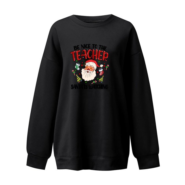 Gibobby Sudaderas de Navidad Mujer Suéter de mujer sin sombrero informal con estampado y de Papá Noel con navideñas (Negro, XL)
