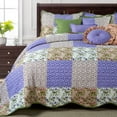 thumbnail image 4 of Home Soft Things 8-Piece Floral Plaid Patchwork Bedspread Set, Reversible & Soft - Pink - Queen (106" x 106"), 4 of 8