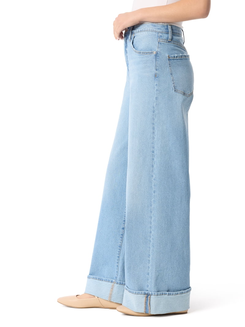 Jessica Simpson Women's Plus Freesia Wide Leg Cuffed Jeans, Sizes