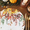 thumbnail image 3 of Autumn Orange Round Braided Placemats Set of 2, Green Eucalyptus Leaves Sunflower Thanksgiving Heat Insulation Place Mats Washable Non-Slip Table Mats for Kitchen Dining Party, 15 Inches, 3 of 9
