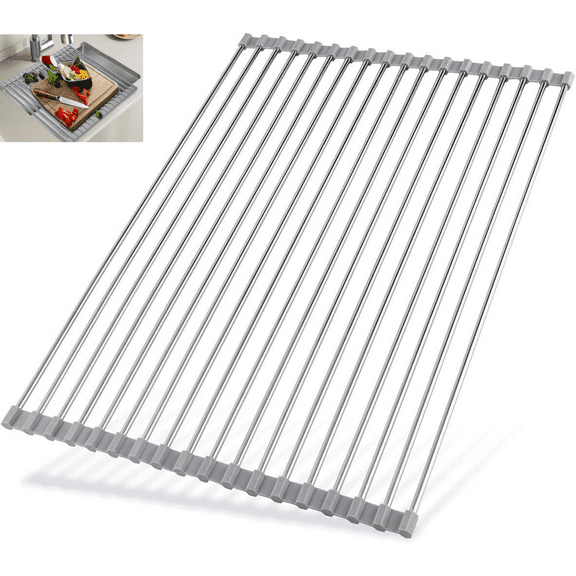 Roll Up Dish Drying Rack, 17.7" x 15.4"Over The Sink Dish Rack Foldable, Dish Drainer for Kitchen Sink,Heat-Resistant and Anti-Slip