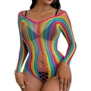 inker Long Sleeve Fishnet Teedy Lingerie See Through Floral Lace Bodysuit One Size Multicolor One Size