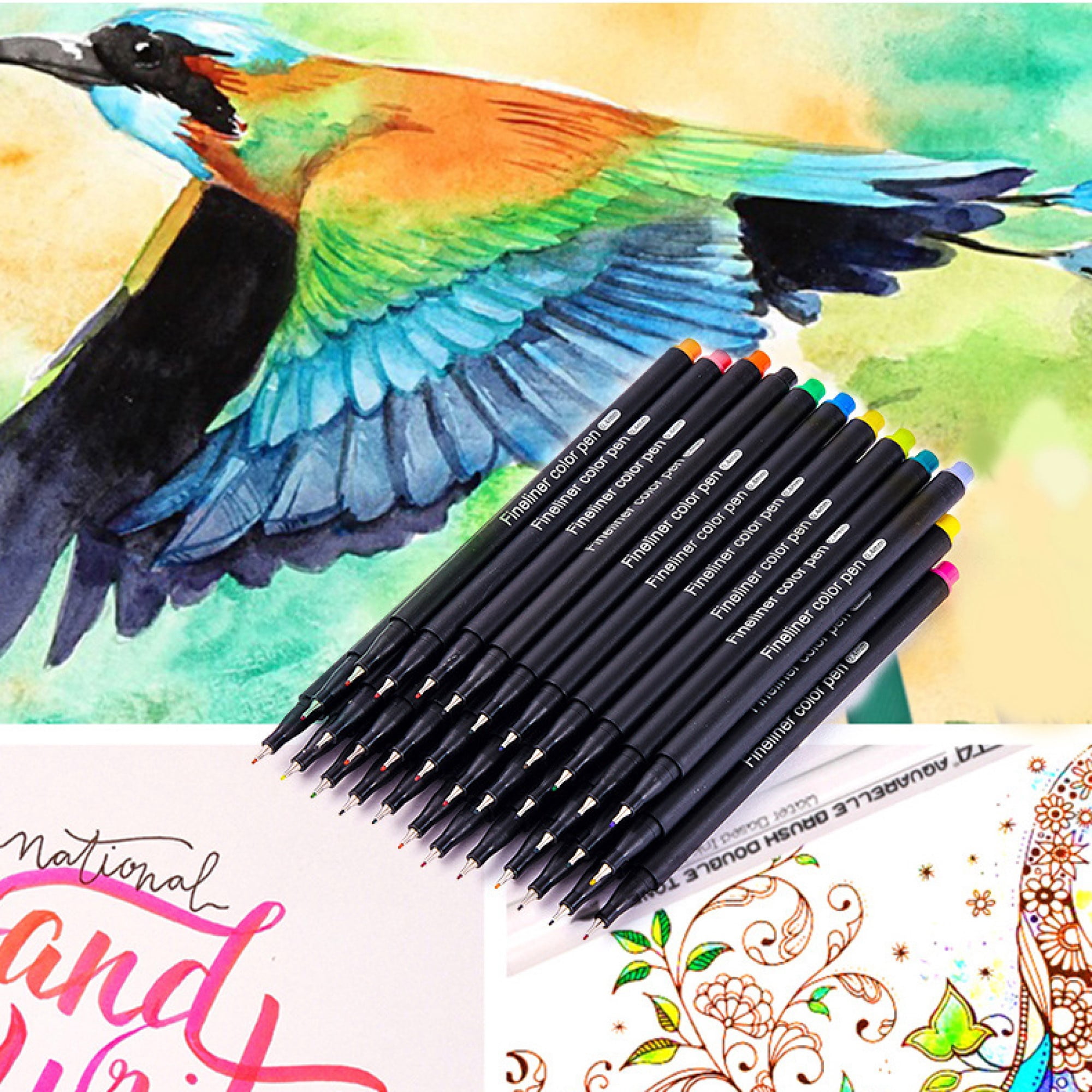 Tivamiko Journal Planner Colored Pens Set with 100 Colors Fineliner Pens and 6 Reusable Stencils for Journal, Planner, Note, and Calendar Coloring