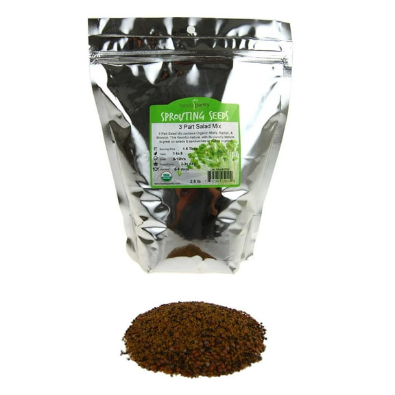 3 Part Salad Sprout Seed Mix - 2.5 Lbs - Handy Pantry - Organic Sprouting Seeds: Radish, Broccoli & Alfalfa: Cooking, Food Storage or Salad Sprouts