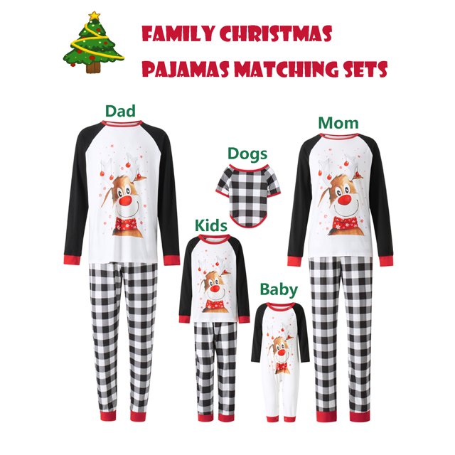 Family Christmas Pajamas Matching Sets Pullover Tops Plaid Pants for