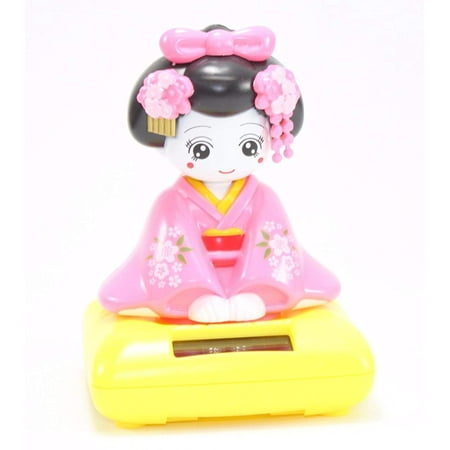 Pink Sitting Geisha Girl Yellow Base Solar Powered Japanese Kimono Car Bobble Head Doll Toy Home Decor Figurine Birthday Blessing Gift US SellerMaterial :.., By We pay your sales tax