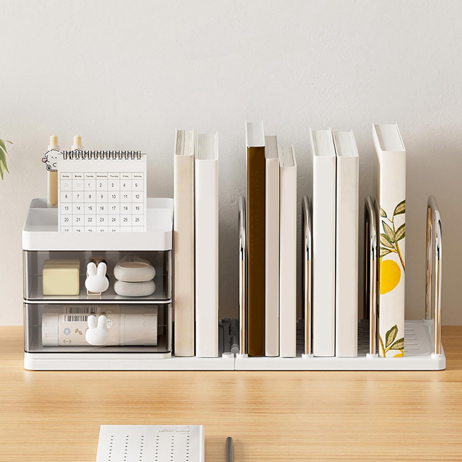 Desk Organizers, Office Organization with Accessories and Vertical File Holder, Desktop Book Shelf, for Office Supplies, Desk Accessories, for Study Room, Dorm (White)