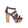 thumbnail image 2 of Women Denim Cork Platform Block Heel - Dressy, Summer, Trendy - Studded Heel Sandal - GF18 By Qupid, 2 of 5