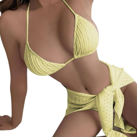 IDALL Bikini Sets Bathing Suit Women S High Waisted Bikini Backless Draw Rope Lace Up Bikini Bikini Printed Swimsuit Women S Beach Swimsuit Womens Swimsuits Micro Bikini Yellow S