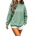 thumbnail image 6 of Women's Gingham Plaid Sweatshirt Crew Neck Long Sleeve Loose Fit Casual Pullover Top, 6 of 7