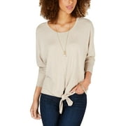 Style & Co. Womens Petites Knot-Front Heathered Sweatshirt Beige PM