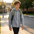 thumbnail image 6 of RUTAYY Boys Hoodie Casual Full Zip Long Sleeve Solid Color Jacket Outdoor Daily Wear Grey, 6 of 6