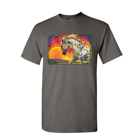 Tee Hunt Horse Prancing in Sunset T-Shirt Animal Wildlife Mare Stallion Mens Shirt, Charcoal, X-Large