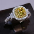 thumbnail image 2 of Divine_creation 2.20 Ctw Cushion Cut Yellow Citrine Womens Engagement Ring 14K White Gold Plated 925 Sterling Silver -5, 2 of 5