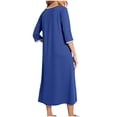 thumbnail image 2 of XIAONU Women's Zip Front Contrast Trim Nightgown Loose Fit Three Quarter Sleeve V Neck Sleep Dress Breathable Casual Sleep Nightgowns, 2 of 3