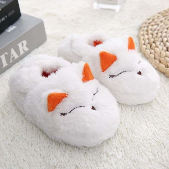 Hpapadks Slippers for Girls Winter Warm Shaped Indoor Suitable To Wear Soft Comfortable Boys Shoes White