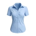 thumbnail image 7 of Pumxq Women Y2k Button Down Blouse Short Sleeve V Neck Collared Shirt Tops Slim Fit Coquette Going Out Tops Blue XL, 7 of 7