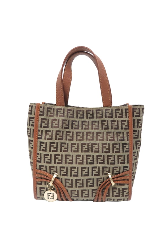 Pre-Owned Fendi Mini Tote Women's Handbag 8BH170 Canvas Zucca Pattern (Beige)