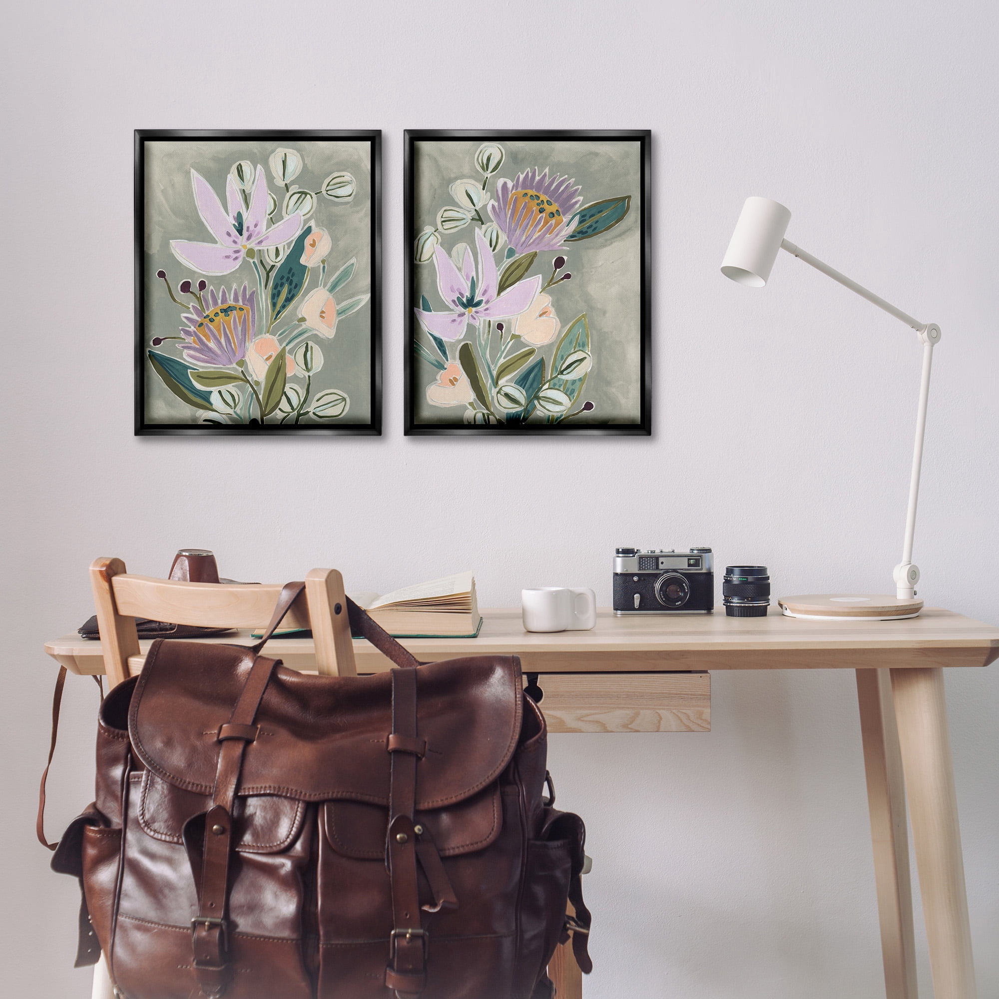 Stupell Industries Abstract Purple Floral Arrangement Botanical & Floral Painting Black Floater Framed Canvas Art Print Wall Art, 17 x 21, Set of 2