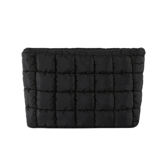 Quilted Down Nylon Cosmetic Bag | Solid Color Checkered Makeup Organizer | Durable Soft Puff Style | Zipper Closure | Travel Toiletry Purse | 10.43x6.5x2.17 in | 1 Pack
