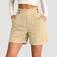 thumbnail image 2 of vigerkar High Waisted Shorts Women Cotton Button Detail Casual Shorts Vacation Short Pants with Pockets, Lightweight Classic Fit Summer Beach Travel (Beige, XL), 2 of 7