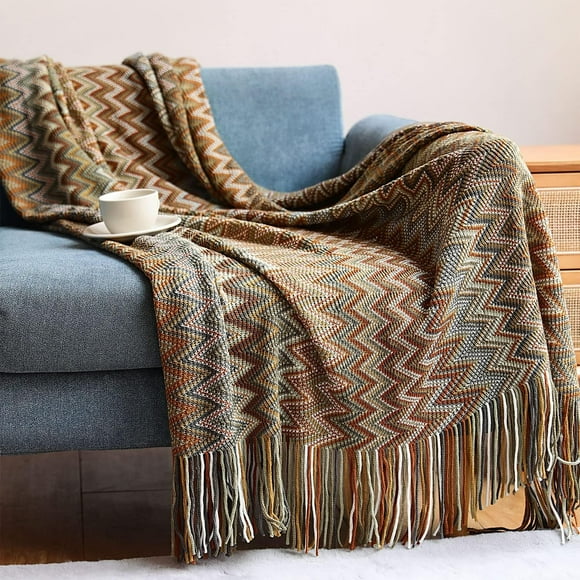 YQHWQ Outdoor Double-Sided Soft Comfortable Lightweight Blanket Bohemian Blanket Knitted Tassel Yellow Sofa Bed Sofa Decoration Afghan Blanket 50x60 All Seasons Inch