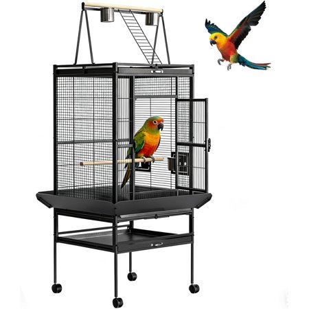 Senfot Large Skirted Birdcage- Heavy Duty Carbon Steel Pet Bird Cage- Spacious Sturdy Metal Aviary Cage for Parrots Small Birds Indoor Outdoor Use- Black