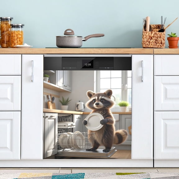 Raccoon Dishwasher Dishwasher Magnet Cover Reuseable Refrigerator Magnet Cover Decal Kitchen Fridge Microwave Stickers Hoilday Party Decor 23 x 26 inch